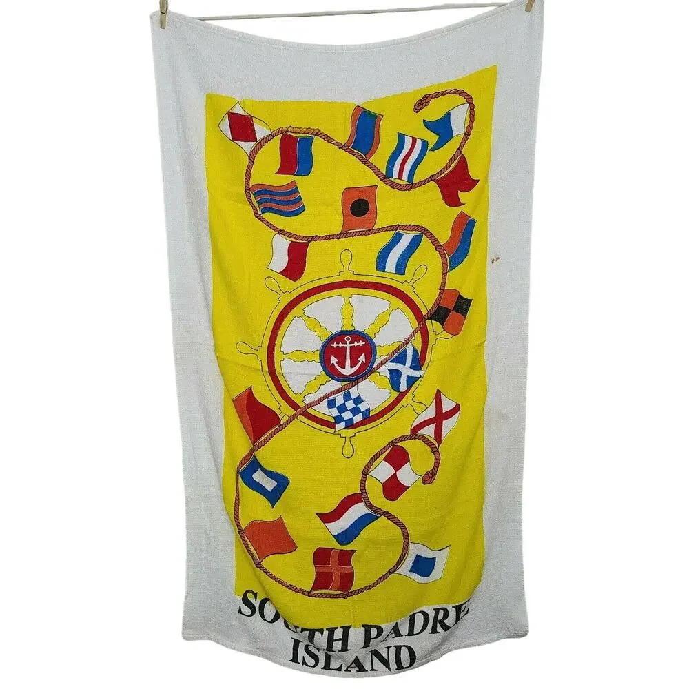 Vintage South Padre Island Beach Towels Lot Sailing Nautical Colorful Cotton
